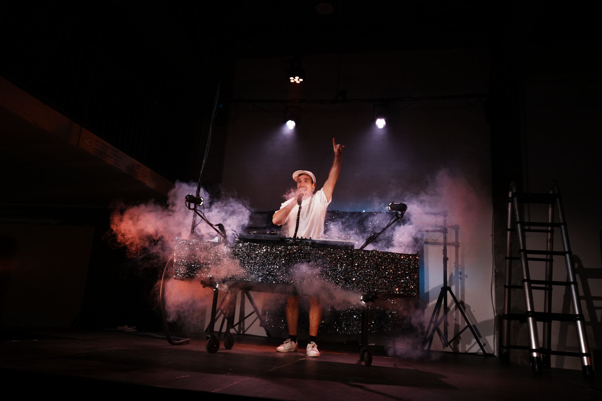 Artiste DJ en pleine action sur scène.