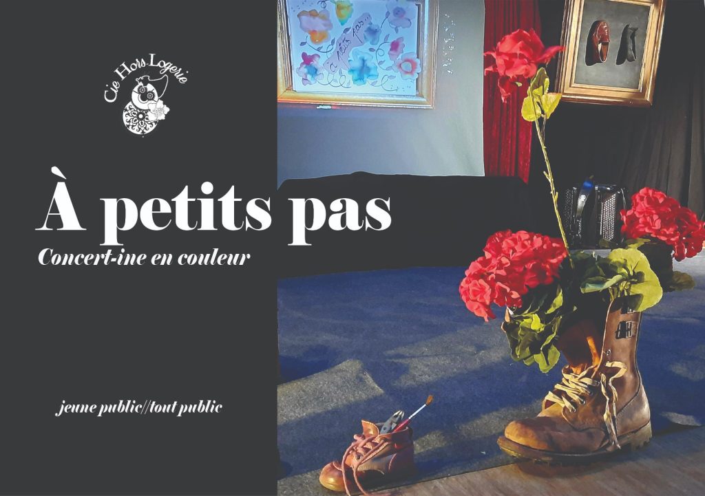 Affiche à petits pas. Forme de carte postale avec la photo d'une scène galerie d'art.